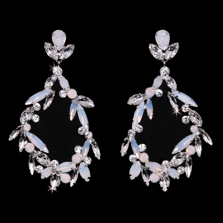 E2163 Rhinestone and Opal Earrings