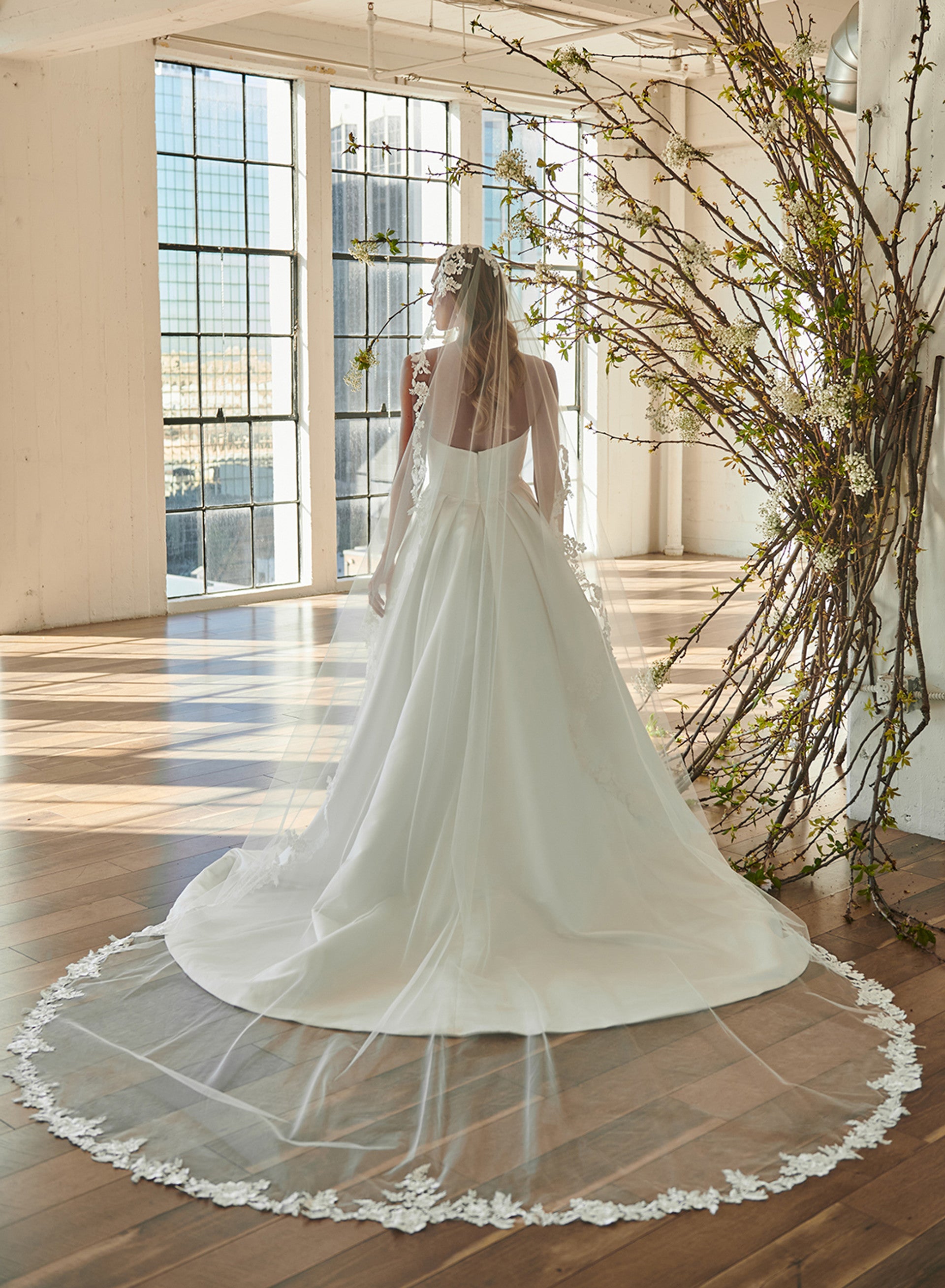 Floral Lace and Tulle Mantilla Cathedral Veil