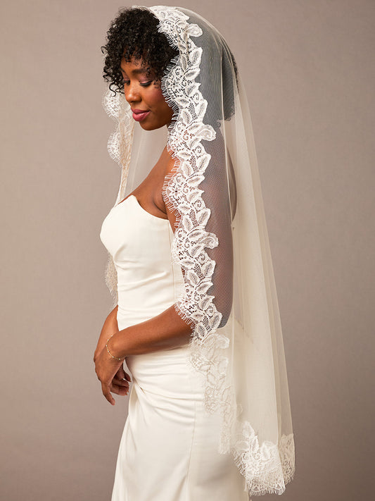 Single Fingertip Mantilla Bridal Veil | V2692SF-ML